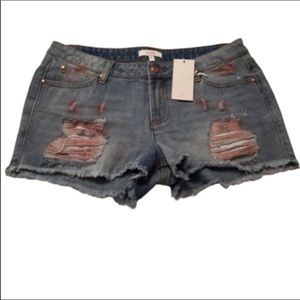 Candies Made to Sparkle Blue and Pink Distressed Short 7 NEW